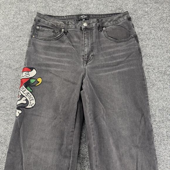 Y2K Ed Hardy Love Kills Slowly Black Wide Leg Baggy Embroidered Jeans Size 30 - Picture 5 of 9